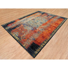 Load image into Gallery viewer, 9'x12'1" Rust Red & Black, Ghazni Wool Hand Knotted, Ancient Ottoman Erased Design, Oriental Rug FWR391026