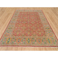 Load image into Gallery viewer, 9'x11'9" Fire Brick Red, Hand Knotted, Antiqued Oushak Reimagined Repetitive Star And Rosette Design, Sheared Low, Soft Wool, Oriental Rug FWR395622
