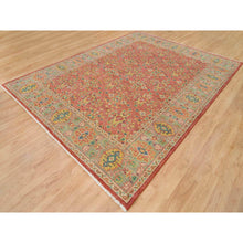 Load image into Gallery viewer, 9'x11'9" Fire Brick Red, Hand Knotted, Antiqued Oushak Reimagined Repetitive Star And Rosette Design, Sheared Low, Soft Wool, Oriental Rug FWR395622