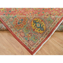 Load image into Gallery viewer, 9'x11'9" Fire Brick Red, Hand Knotted, Antiqued Oushak Reimagined Repetitive Star And Rosette Design, Sheared Low, Soft Wool, Oriental Rug FWR395622