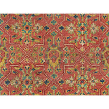 Load image into Gallery viewer, 9'x11'9" Fire Brick Red, Hand Knotted, Antiqued Oushak Reimagined Repetitive Star And Rosette Design, Sheared Low, Soft Wool, Oriental Rug FWR395622