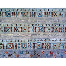 Load image into Gallery viewer, 9'x12' Yale Blue, Fine Kashkuli Gabbeh With Small Animals And Human Figurines, Pure Wool, Natural Dyes, Hand Knotted, Oriental Rug FWR447606