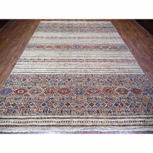 Load image into Gallery viewer, 8'10"x11'10" Vista White, Afghan Super Kazak With Khorjin Design With Colorful Tassels, Natural Dyes, Densely Woven Ghazni Wool, Hand Knotted, Oriental Rug FWR447714