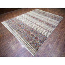 Load image into Gallery viewer, 8'10"x11'10" Vista White, Afghan Super Kazak With Khorjin Design With Colorful Tassels, Natural Dyes, Densely Woven Ghazni Wool, Hand Knotted, Oriental Rug FWR447714