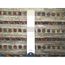 Load image into Gallery viewer, 8'10"x11'10" Vista White, Afghan Super Kazak With Khorjin Design With Colorful Tassels, Natural Dyes, Densely Woven Ghazni Wool, Hand Knotted, Oriental Rug FWR447714