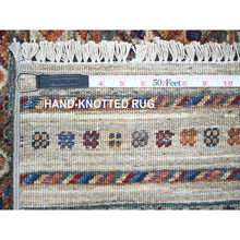 Load image into Gallery viewer, 8'10"x11'10" Vista White, Afghan Super Kazak With Khorjin Design With Colorful Tassels, Natural Dyes, Densely Woven Ghazni Wool, Hand Knotted, Oriental Rug FWR447714