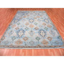Load image into Gallery viewer, 9'x11'10" Quarry Blue, Vegetable Dyes, Caucasian Gul Motifs Design, All Over Borderless, Soft And Vibrant Wool, Shaved Down Hand Knotted Zero Pile Oriental Rug FWR451938