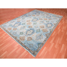 Load image into Gallery viewer, 9'x11'10" Quarry Blue, Vegetable Dyes, Caucasian Gul Motifs Design, All Over Borderless, Soft And Vibrant Wool, Shaved Down Hand Knotted Zero Pile Oriental Rug FWR451938