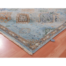 Load image into Gallery viewer, 9'x11'10" Quarry Blue, Vegetable Dyes, Caucasian Gul Motifs Design, All Over Borderless, Soft And Vibrant Wool, Shaved Down Hand Knotted Zero Pile Oriental Rug FWR451938
