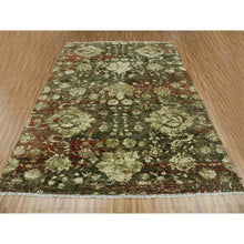 Load image into Gallery viewer, 9'1"x11'10" Green With Pop Of Red, Abrash, Salt And Pepper, Persian Mahal Design, Soft 100% Wool, Hand Knotted, Oriental Rug FWR475818