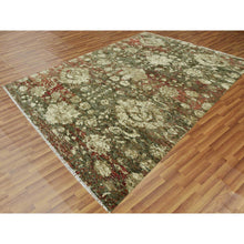 Load image into Gallery viewer, 9'1"x11'10" Green With Pop Of Red, Abrash, Salt And Pepper, Persian Mahal Design, Soft 100% Wool, Hand Knotted, Oriental Rug FWR475818