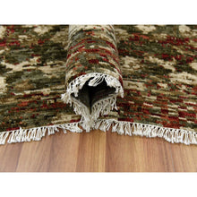 Load image into Gallery viewer, 9'1"x11'10" Green With Pop Of Red, Abrash, Salt And Pepper, Persian Mahal Design, Soft 100% Wool, Hand Knotted, Oriental Rug FWR475818