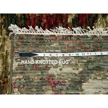 Load image into Gallery viewer, 9'1"x11'10" Green With Pop Of Red, Abrash, Salt And Pepper, Persian Mahal Design, Soft 100% Wool, Hand Knotted, Oriental Rug FWR475818