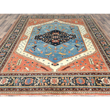 Load image into Gallery viewer, 9'x11'10" Light Blue, Natural Dyes Densely Woven, Soft Wool Hand Knotted, Afghan Peshawar With Serapi Heriz Design, Oriental Rug FWR492852