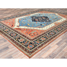 Load image into Gallery viewer, 9'x11'10" Light Blue, Natural Dyes Densely Woven, Soft Wool Hand Knotted, Afghan Peshawar With Serapi Heriz Design, Oriental Rug FWR492852