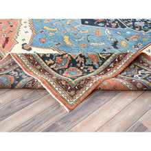 Load image into Gallery viewer, 9'x11'10" Light Blue, Natural Dyes Densely Woven, Soft Wool Hand Knotted, Afghan Peshawar With Serapi Heriz Design, Oriental Rug FWR492852