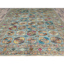 Load image into Gallery viewer, 8'8"x11'9" Light Blue, Vegetable Dyes Dense Weave, Extra Soft Wool Hand Knotted, Afghan Super Kazak With Geometric Medallions, Oriental Rug FWR493638