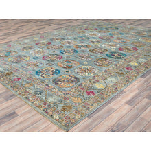Load image into Gallery viewer, 8'8"x11'9" Light Blue, Vegetable Dyes Dense Weave, Extra Soft Wool Hand Knotted, Afghan Super Kazak With Geometric Medallions, Oriental Rug FWR493638