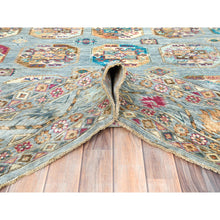 Load image into Gallery viewer, 8'8"x11'9" Light Blue, Vegetable Dyes Dense Weave, Extra Soft Wool Hand Knotted, Afghan Super Kazak With Geometric Medallions, Oriental Rug FWR493638