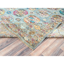 Load image into Gallery viewer, 8'8"x11'9" Light Blue, Vegetable Dyes Dense Weave, Extra Soft Wool Hand Knotted, Afghan Super Kazak With Geometric Medallions, Oriental Rug FWR493638