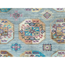 Load image into Gallery viewer, 8'8"x11'9" Light Blue, Vegetable Dyes Dense Weave, Extra Soft Wool Hand Knotted, Afghan Super Kazak With Geometric Medallions, Oriental Rug FWR493638