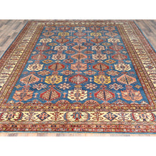 Load image into Gallery viewer, 9'x12'7" Denim Blue, Afghan Super Kazak With Floral Medallions, Vegetable Dyes Dense Weave, Soft Wool Hand Knotted, Oriental Rug FWR494682