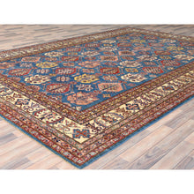 Load image into Gallery viewer, 9'x12'7" Denim Blue, Afghan Super Kazak With Floral Medallions, Vegetable Dyes Dense Weave, Soft Wool Hand Knotted, Oriental Rug FWR494682