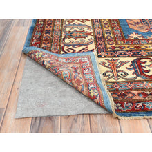Load image into Gallery viewer, 9'x12'7" Denim Blue, Afghan Super Kazak With Floral Medallions, Vegetable Dyes Dense Weave, Soft Wool Hand Knotted, Oriental Rug FWR494682