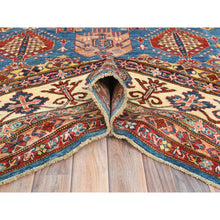 Load image into Gallery viewer, 9'x12'7" Denim Blue, Afghan Super Kazak With Floral Medallions, Vegetable Dyes Dense Weave, Soft Wool Hand Knotted, Oriental Rug FWR494682