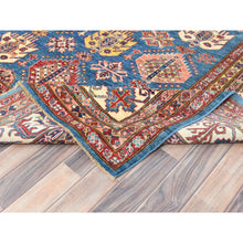 Load image into Gallery viewer, 9'x12'7" Denim Blue, Afghan Super Kazak With Floral Medallions, Vegetable Dyes Dense Weave, Soft Wool Hand Knotted, Oriental Rug FWR494682