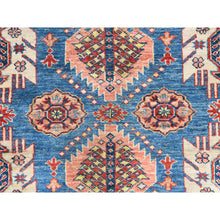 Load image into Gallery viewer, 9'x12'7" Denim Blue, Afghan Super Kazak With Floral Medallions, Vegetable Dyes Dense Weave, Soft Wool Hand Knotted, Oriental Rug FWR494682