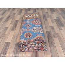 Load image into Gallery viewer, 9'x12'7" Denim Blue, Afghan Super Kazak With Floral Medallions, Vegetable Dyes Dense Weave, Soft Wool Hand Knotted, Oriental Rug FWR494682