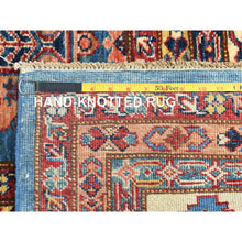Load image into Gallery viewer, 9'x12'7" Denim Blue, Afghan Super Kazak With Floral Medallions, Vegetable Dyes Dense Weave, Soft Wool Hand Knotted, Oriental Rug FWR494682