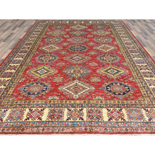 Load image into Gallery viewer, 8'10"x12'8" Rich Red, Hand Knotted Afghan Super Kazak With Geometric Medallions, Vegetable Dyes Dense Weave, Pure Wool, Oriental Rug FWR495846