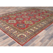 Load image into Gallery viewer, 8'10"x12'8" Rich Red, Hand Knotted Afghan Super Kazak With Geometric Medallions, Vegetable Dyes Dense Weave, Pure Wool, Oriental Rug FWR495846