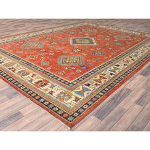 Load image into Gallery viewer, 9'x11'9" Crimson Red, Special Kazak With All Over Medallions Natural Dyes, Extra Soft Wool Hand Knotted, Oriental Rug FWR496254