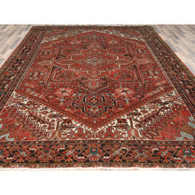 Load image into Gallery viewer, 9'9"x12'4" Tomato Red, Hand Knotted, Sides And Ends Professionally Secured, Cleaned, Vintage Persian Heriz, Worn Down With Distressed Look, Oriental Rug FWR511488