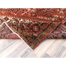 Load image into Gallery viewer, 9'9"x12'4" Tomato Red, Hand Knotted, Sides And Ends Professionally Secured, Cleaned, Vintage Persian Heriz, Worn Down With Distressed Look, Oriental Rug FWR511488