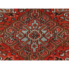 Load image into Gallery viewer, 9'9"x12'4" Tomato Red, Hand Knotted, Sides And Ends Professionally Secured, Cleaned, Vintage Persian Heriz, Worn Down With Distressed Look, Oriental Rug FWR511488