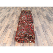 Load image into Gallery viewer, 9'9"x12'4" Tomato Red, Hand Knotted, Sides And Ends Professionally Secured, Cleaned, Vintage Persian Heriz, Worn Down With Distressed Look, Oriental Rug FWR511488
