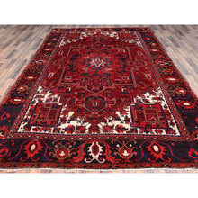 Load image into Gallery viewer, 7'10"x11'9" Fire Brick Red, Hand Knotted, Semi Antique Bohemian Persian Heriz, Good Condition, Distressed Feel, Evenly Worn, Pure Wool, Sides And Ends Professionally Secured, Cleaned, Oriental Rug FWR511968