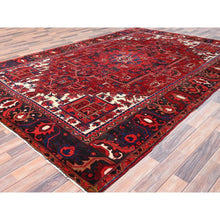 Load image into Gallery viewer, 7'10"x11'9" Fire Brick Red, Hand Knotted, Semi Antique Bohemian Persian Heriz, Good Condition, Distressed Feel, Evenly Worn, Pure Wool, Sides And Ends Professionally Secured, Cleaned, Oriental Rug FWR511968