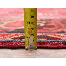 Load image into Gallery viewer, 7'10"x11'9" Fire Brick Red, Hand Knotted, Semi Antique Bohemian Persian Heriz, Good Condition, Distressed Feel, Evenly Worn, Pure Wool, Sides And Ends Professionally Secured, Cleaned, Oriental Rug FWR511968
