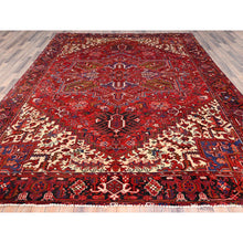 Load image into Gallery viewer, 9'4"x12'5" Cardinals Red, Rustic Look, Pure Wool, Hand Knotted, Semi Antique Bohemian Persian Heriz, Good Condition, Sides And Ends Professionally Secured, Cleaned, Oriental Rug FWR512226