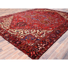 Load image into Gallery viewer, 9'4"x12'5" Cardinals Red, Rustic Look, Pure Wool, Hand Knotted, Semi Antique Bohemian Persian Heriz, Good Condition, Sides And Ends Professionally Secured, Cleaned, Oriental Rug FWR512226