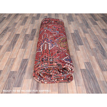 Load image into Gallery viewer, 9'4"x12'5" Cardinals Red, Rustic Look, Pure Wool, Hand Knotted, Semi Antique Bohemian Persian Heriz, Good Condition, Sides And Ends Professionally Secured, Cleaned, Oriental Rug FWR512226
