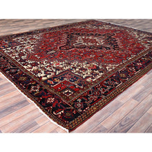 Load image into Gallery viewer, 9'x11'3" Locomotive Red, Semi Antique Heriz Persian Charming Village Design With Diamond On A Square Medallion, Full Pile, Sides And Ends Professionally Cleaned And Secured, Soft And Vibrant Wool, Oriental Rug FWR517062