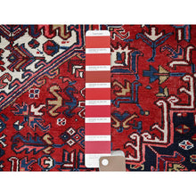 Load image into Gallery viewer, 9'x11'3" Locomotive Red, Semi Antique Heriz Persian Charming Village Design With Diamond On A Square Medallion, Full Pile, Sides And Ends Professionally Cleaned And Secured, Soft And Vibrant Wool, Oriental Rug FWR517062