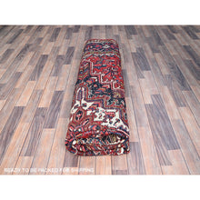 Load image into Gallery viewer, 9'x11'3" Locomotive Red, Semi Antique Heriz Persian Charming Village Design With Diamond On A Square Medallion, Full Pile, Sides And Ends Professionally Cleaned And Secured, Soft And Vibrant Wool, Oriental Rug FWR517062