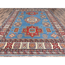Load image into Gallery viewer, 9'x11'8" Cerulean Blue, Special Kazak With All Over Pattern Natural Dyes, Pure Wool Hand Knotted, Oriental Densely Woven Rug FWR518838